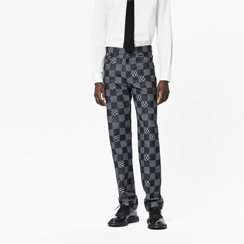 Louis Vuitton Denim Distorted Damier Print Jeans